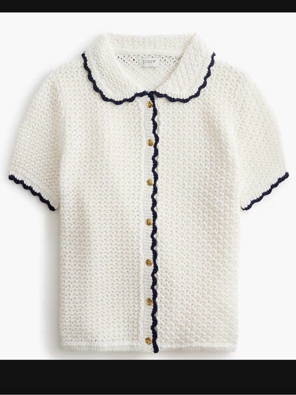 J. Crew Creamy Knit Short-Sleeve with Navy Trim